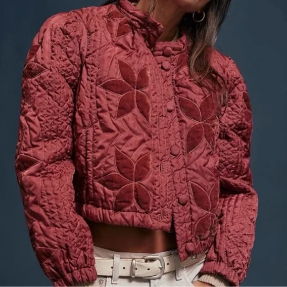 Free People- Quinn Quilted Jacket in Marsala Small - Picture 2 of 10